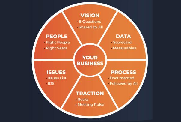 Overview of the six key components of a program laid out in a wheel fashion