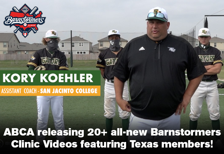 Kory Koehler in front of 3 players at Texas Barnstormers Clinic