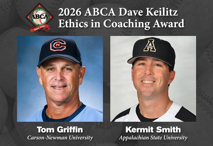 Headshot of Mark Brew in blue jersey and camo baseball hat with text 2024 Ethics in Coaching Award
